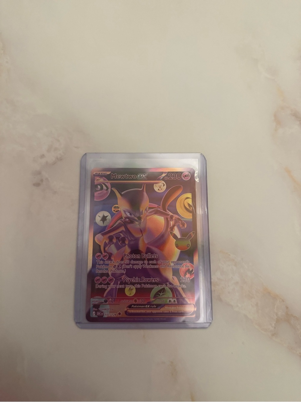 Pokemon Mewtwo EX Holographic Card - Purple & Gold